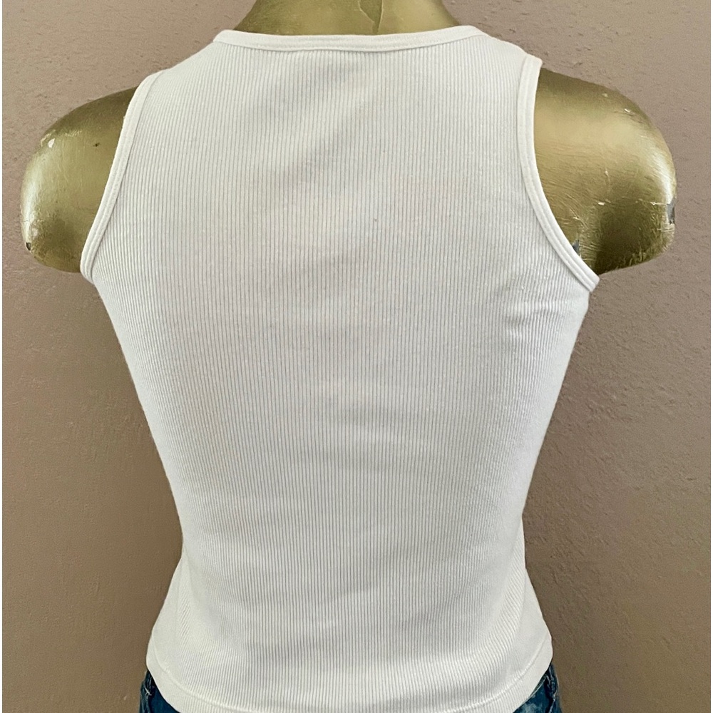Ivory Pleated Front Ribbed Tank Top XS - Picture 6 of 8